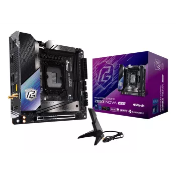 Placa base ASRock Phantom Gaming Z890I Nova WiFi — Intel Z890, LGA 1851, Mini-ITX, DDR5, 2x M.2, Wi‑Fi 6E/7, 5Gb LAN, Thunderbolt