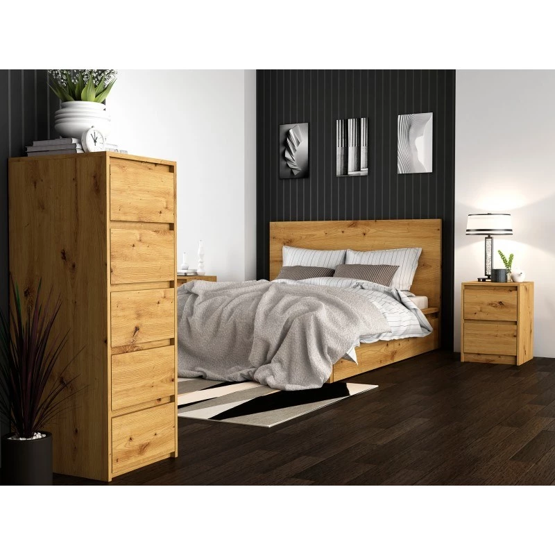 Mesita de noche Topeshop K2 ARTISAN 2 cajones roble