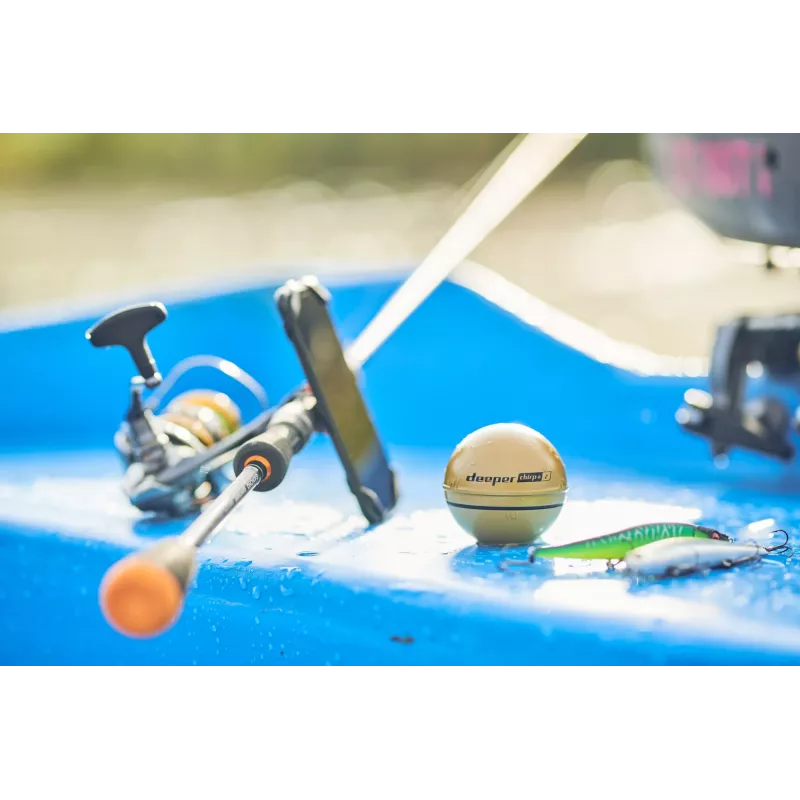 Sonda de pesca portátil Deeper CHIRP+ 2 (100 m, 675 kHz, cono de 47°, Wi‑Fi, GPS, color arena)