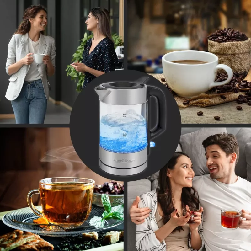 ProfiCook PC-WKS 1229 G hervidor de agua 1 L 1600 W acero inoxidable, transparente