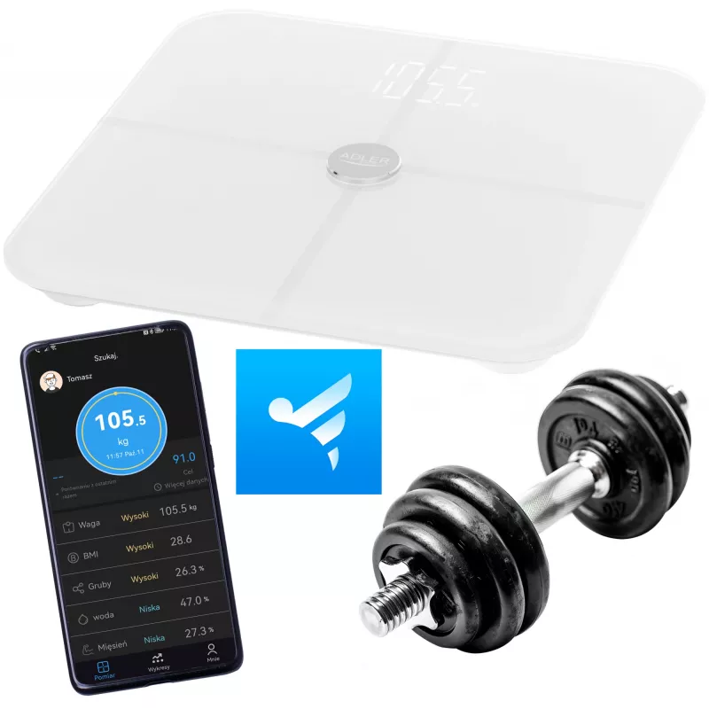 Báscula de baño Adler AD 8187 — peso máx. 180 kg, precisión 100 g, medición de IMC, blanca