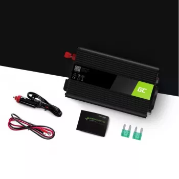 Inversor para coche verde Cell INV01DE 300W DC-AC, 12V a 230V, 1×USB, LED, refrigeración activa