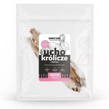 UNISZKI oreja de conejo con pelo, 2 uds. — sabor conejo, proteína 66,3 %, grasa 22,7 %, humedad 9,1 %