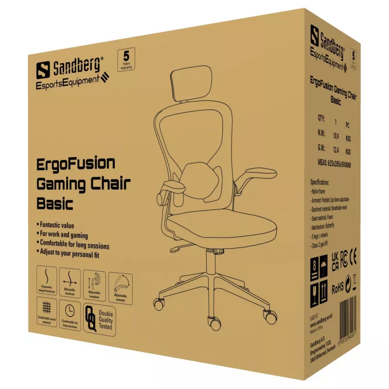 Silla gaming Sandberg ErgoFusion Basic asiento acolchado respaldo de malla negro