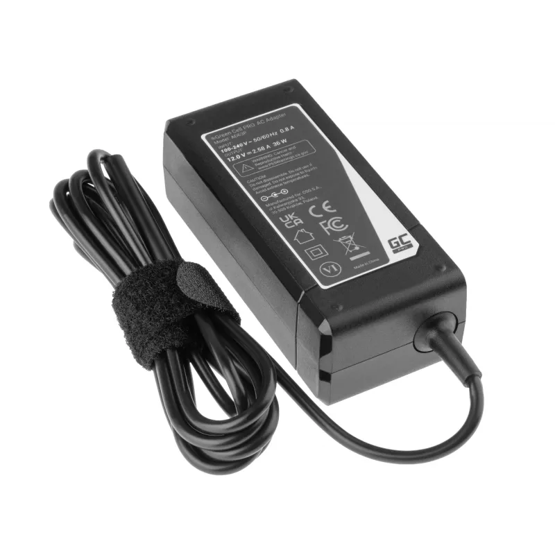 Fuente de alimentación Green Cell AD63P 36W 12V 2,58A cargador de portátil para interior, negro