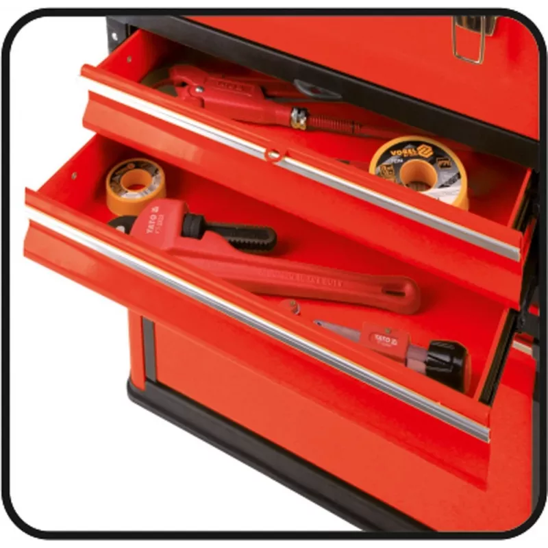 Caja de herramientas YATO YT-09107 metal 495x252x180 mm, negro/rojo, 6 kg, 2 compartimentos, con cierre