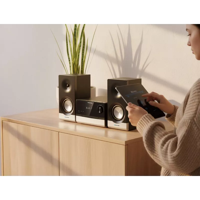 Microcadena de audio para el hogar BLAUPUNKT MS40.2BT — 2×50 W RMS, Bluetooth, CD, USB, HDMI ARC, entrada óptica, indicador LED (negro)