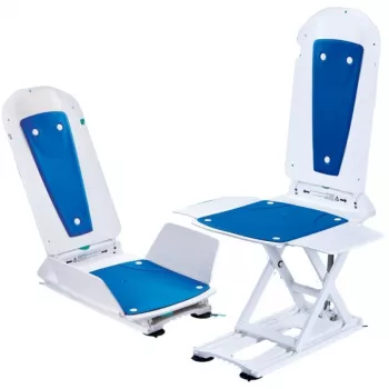 Elevador de bañera DIETZ Kanjo ECO PLP004 con acolchado — altura ajustable, batería 14,4 V, peso máximo usuario 140 kg, plegable, azul