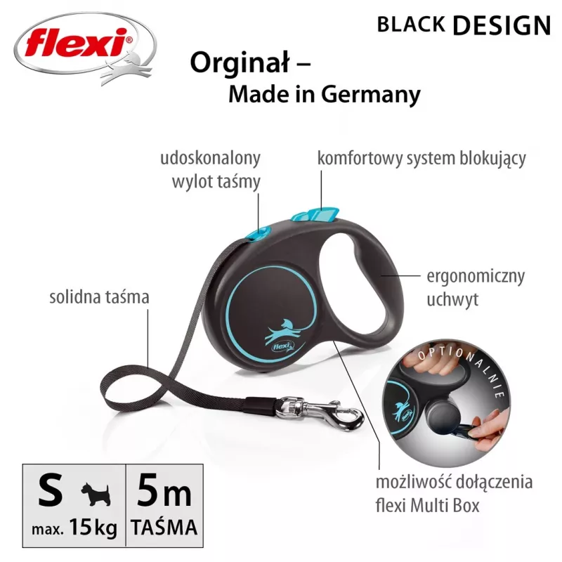 Flexi Correa automática negro diseño S 5 m, azul