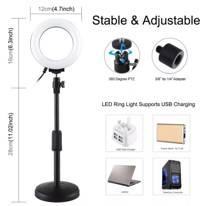 Lámpara LED anular Puluz con trípode ajustable PU391
