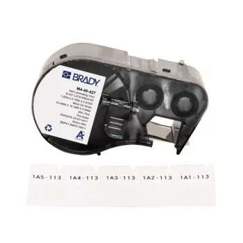 Brady, M4-48-427, vinilo autolaminante, blanco/transparente, 19,05 x 9,53(25,40) mm, permanente, para diámetro de cable de 2,70 – 5,10 mm (200 uds.) (170752)