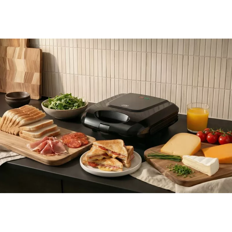 Sandwichera Promis STP 25 XXL, 4 tostadas, 1400 W, negro