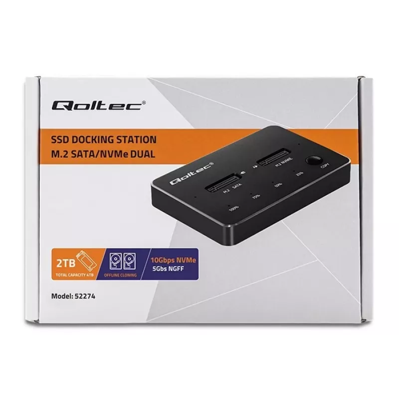 Qoltec 52274 Base de acoplamiento para SSD M.2 | NVMe | SATA | USB-C | DUAL 2 x 2TB