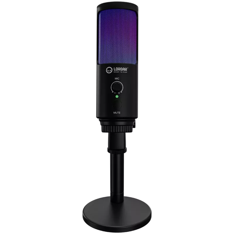 LORGAR SMP40, micrófono RGB con botón de silencio externo y soporte de metal, negro