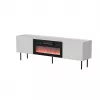 Mueble TV cama meble LUCCA 180x40x59 cm, superficie y marco blancos, chimenea eléctrica negra