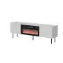 Mueble TV cama meble LUCCA 180x40x59 cm, superficie y marco blancos, chimenea eléctrica negra
