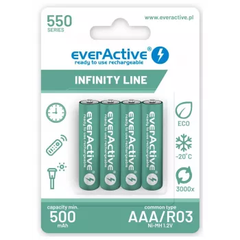 Pilas recargables AAA NiMH everActive EVHRL03-550 1,2 V 550 mAh pack de 4, cilíndricas R03