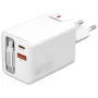 4smarts 541065 GaN Flex Jojo 65W cargador de pared, 2x USB-C PD + USB-A QC 3.0, cable USB-C retráctil, 100-240V, blanco