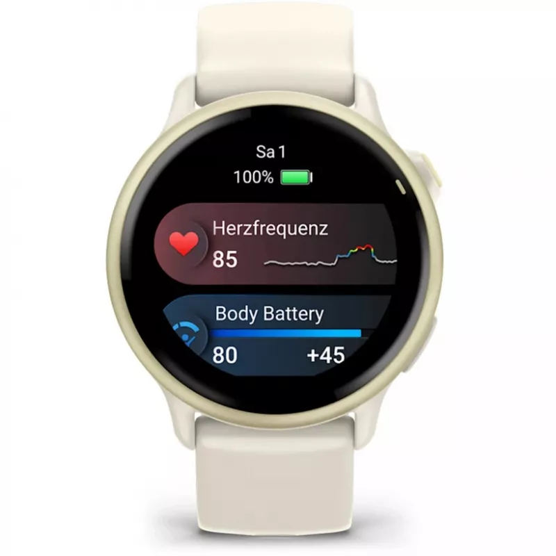 Garmin vívoactive 6 reloj inteligente 42 mm, 1,2" AMOLED 390 x 390, pantalla táctil, GPS, Wi-Fi, 8 GB, caja de aluminio Lunar Gold, correa de silicona Bone