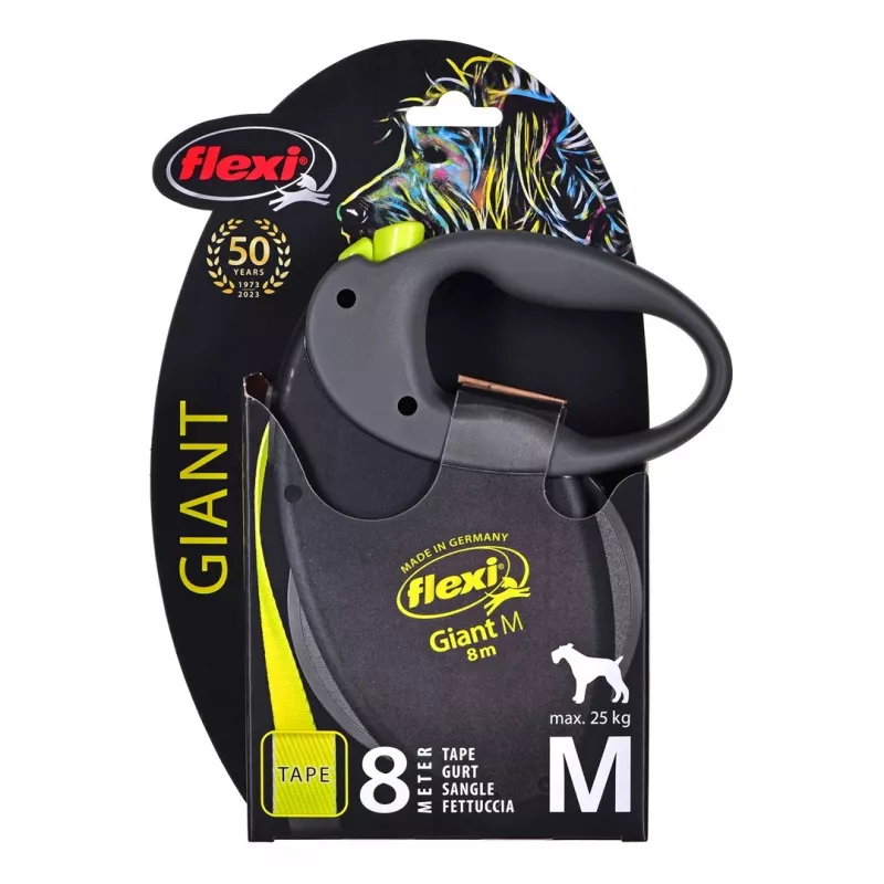Flexi Giant Neon M correa extensible para perros, 8 m, negro/amarillo
