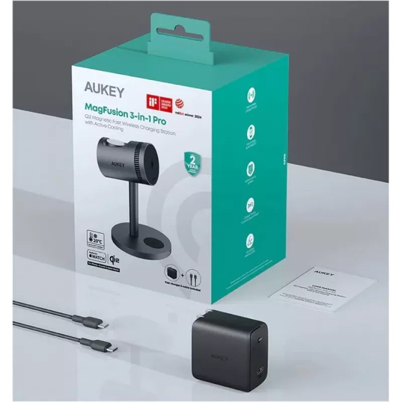 Cargador inalámbrico 3 en 1 con refrigeración LC-MC311A 15W Qi2 MagSafe + adaptador de red PD 30W