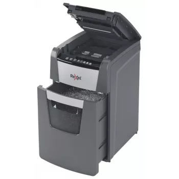 Destructora de papel Rexel Optimum AutoFeed+ 130X corte cruzado 55 dB 22 cm negra, plateada