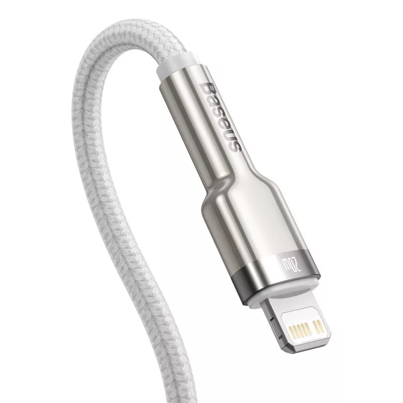 Cable USB-C a Lightning Baseus Cafule 1 m, 20 W, carcasa de zinc, blanco