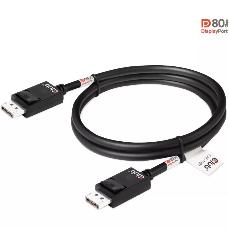 Club 3D CAC-1091 cable DisplayPort 2.1, certificado VESA DP80, bidireccional, 4K120Hz / 8K60Hz / 10K30Hz, macho/macho, 1,2 m