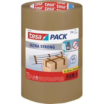 Cinta adhesiva Tesa 51124 Ultra Strong — 66 m de longitud, 50 mm de ancho, pack de 3