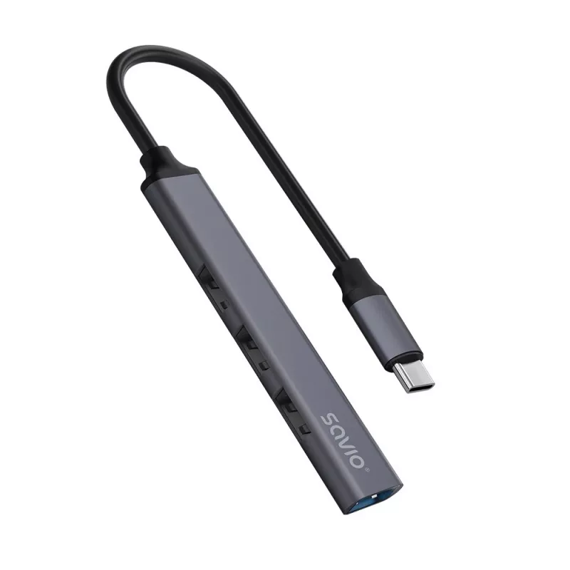 Hub de interfaz USB 3.0 de 4 puertos SAVIO AK-71 con host USB-C, 5000 Mbit/s, 2 años de garantía
