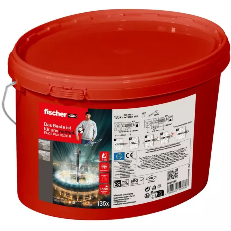 Anclaje de perno de acero inoxidable FISCHER FAZ II Plus 10/20 R — 135 uds., cubo