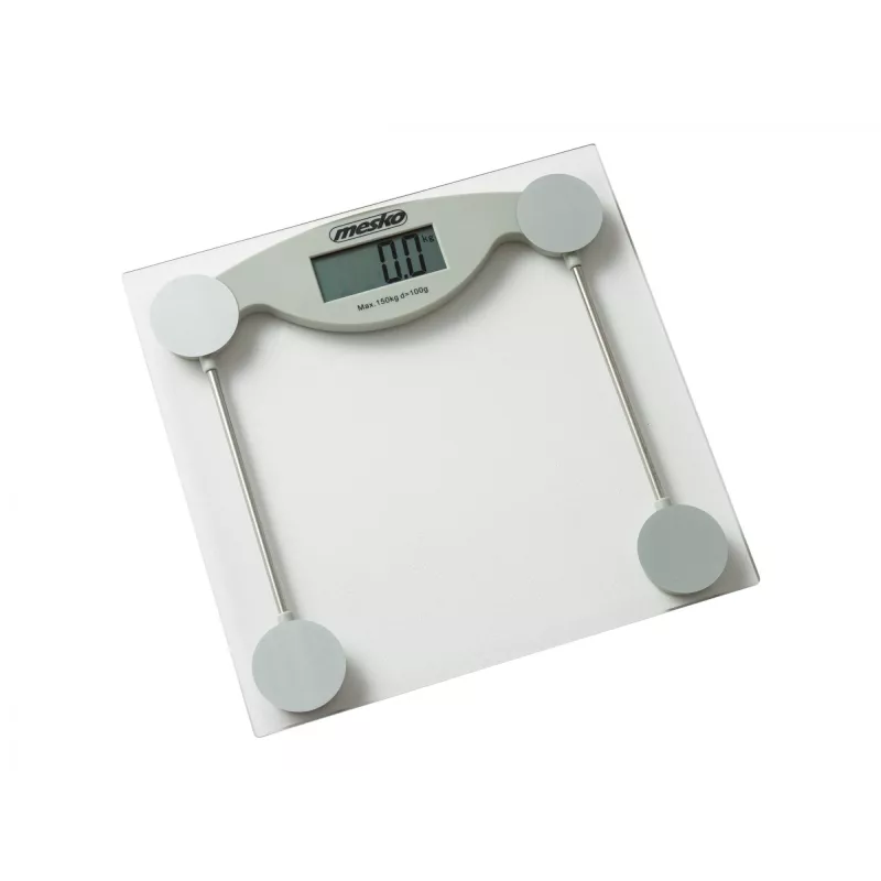 Báscula de baño electrónica Mesko MS 8137 — capacidad 150 kg, precisión 100 g, blanca/transparente