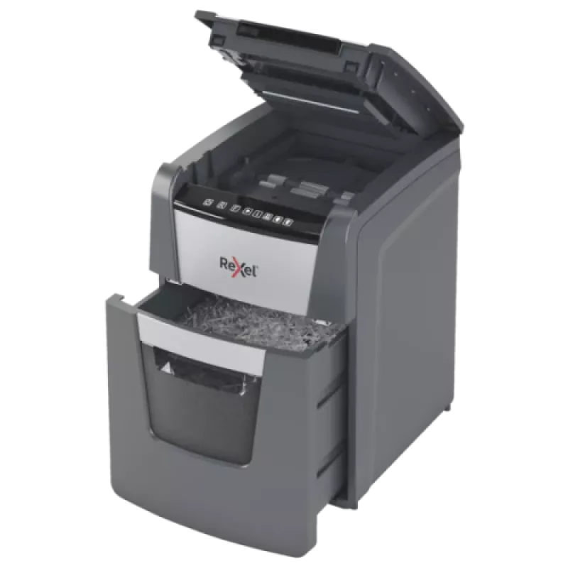 Rexel Optimum AutoFeed+ 100X destructora de papel, corte en partículas P-4 4x28 mm, 100 hojas, papelera de 34 L
