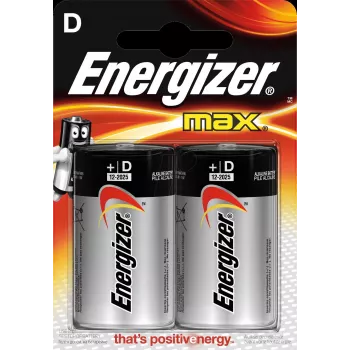 Pila de un solo uso Energizer MAX D alcalina 1,5 V, tamaño D, 2 uds., cilíndrica, 139 g, 10 años de duración
