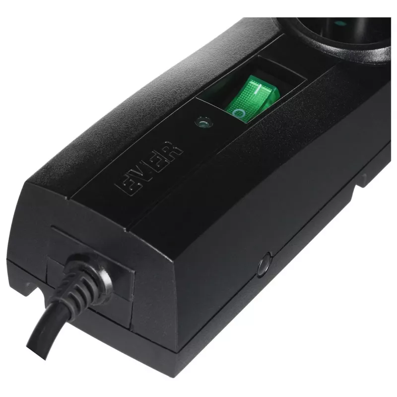 EVER Classic T/LZ09-CLA030/0000 protector contra sobretensiones, 5 tomas, 3 m, 250 V, protección infantil, LED, negro