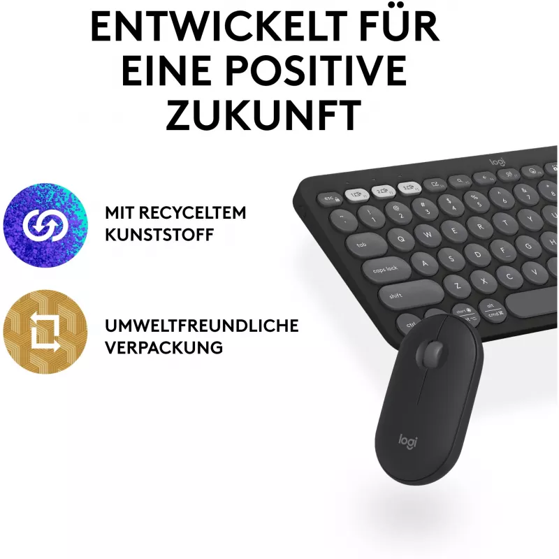 Logitech Pebble 2 Combo teclado y ratón inalámbricos QWERTZ alemán grafito