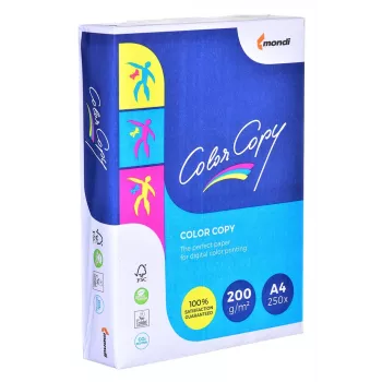 Papel de copia oficina Mondi Color Copy 8687A20 (A4; 200g/m2; 250 hojas; papel blanco; satinado)