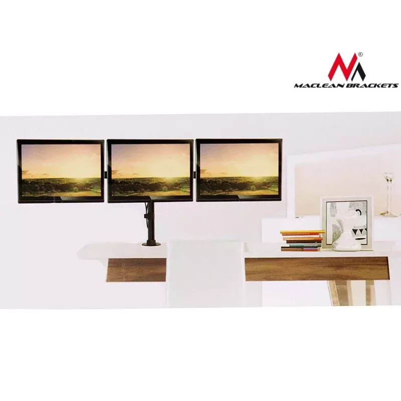 Soporte de sobremesa para monitor MACLEAN MC-691 para 3 monitores – regulable en altura e inclinable
