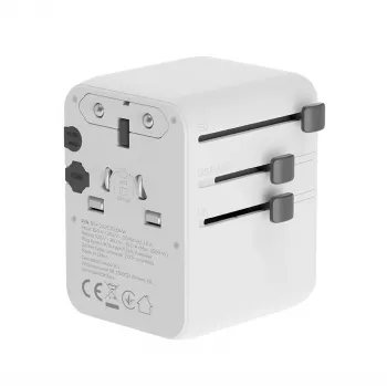 Adaptador de viaje GEMBIRD TPA-2A3C70-01-W – enchufe Type I, 3× USB-C (70 W), 2× USB-A (18 W), 100–250 V, blanco