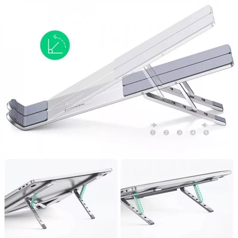 Soporte para portátil UGREEN LP451 ajustable aleación de aluminio para portátiles de 8–17 pulgadas, 5 posiciones, plateado