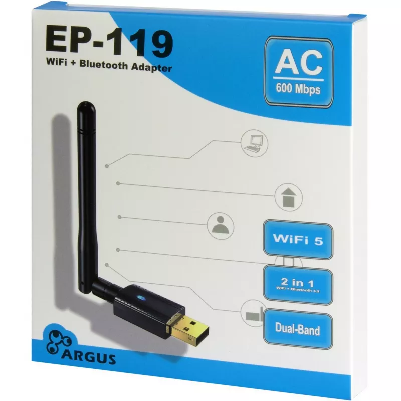 Adaptador USB Wi-Fi/Bluetooth INTER-TECH EP-119, Wi-Fi 5 (802.11ac) dual band 600 Mbit/s