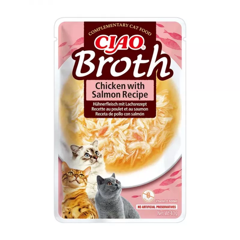 INABA Ciao caldo con pollo, salmón, atún y vieira – premios para gatos – 24x40g