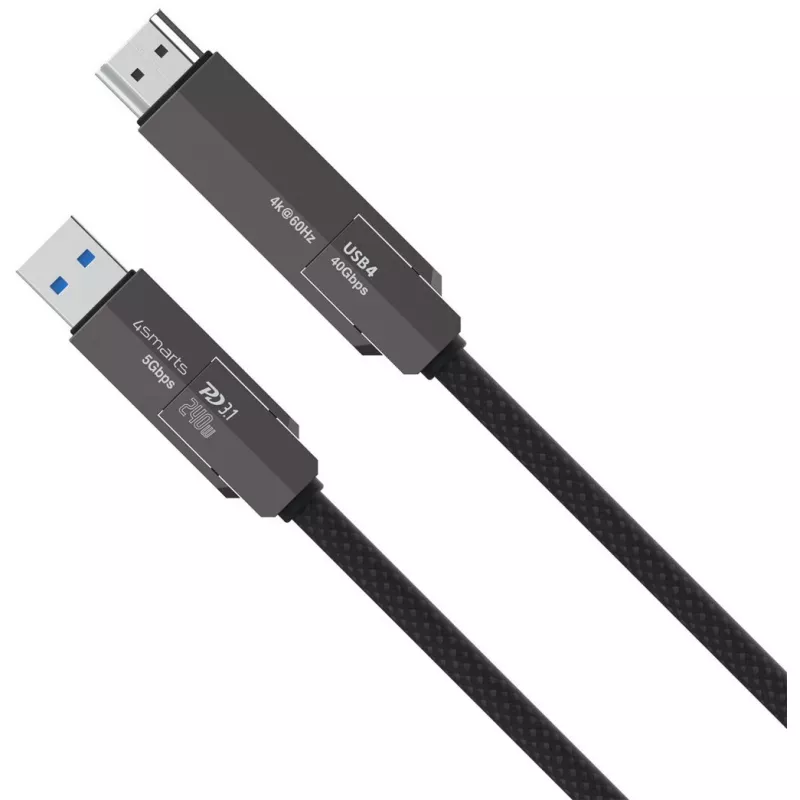 Cable USB4 a HDMI 4smarts ComboCord 240W 1,5 m – USB4 a HDMI, alimentación de 240W, longitud 1,5 m