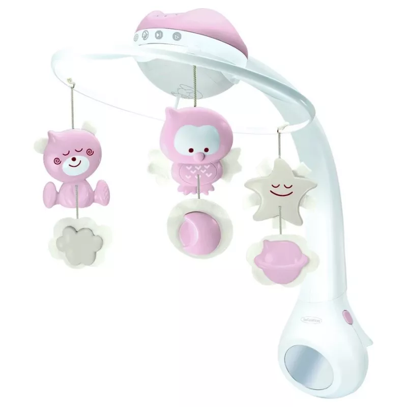 Caja de música para bebés B-kids 3en1 Infantino 150302050 – rosa polvo, juguete relajante 3 en 1