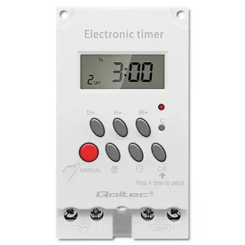 Temporizador electrónico para carril DIN QOLTEC PC0629 — alimentación 24V, salida 16A