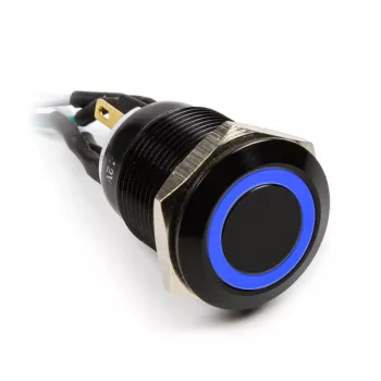 Pulsador antivandálico Impactics 19 mm, IP65, LED azul, negro