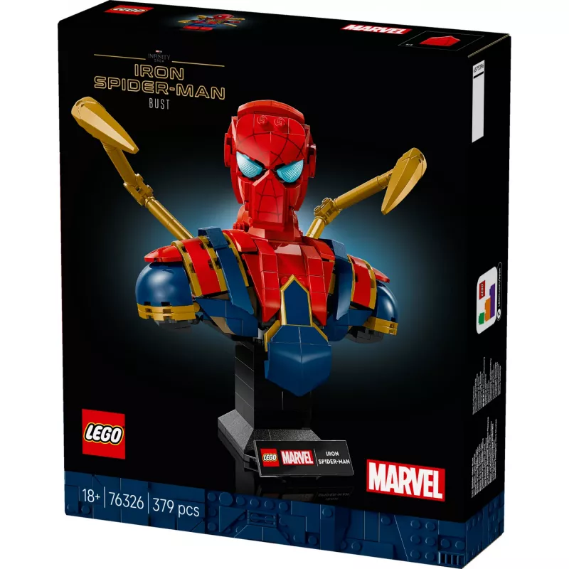 Busto de coleccionista LEGO Marvel Iron Spider-Man 76326, 379 piezas, modelo de exposición 18+, 170×200×110 mm