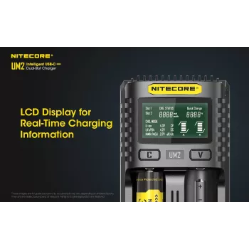 Cargador de baterías Nitecore UM2 pila doméstica DC ion-litio níquel-cadmio