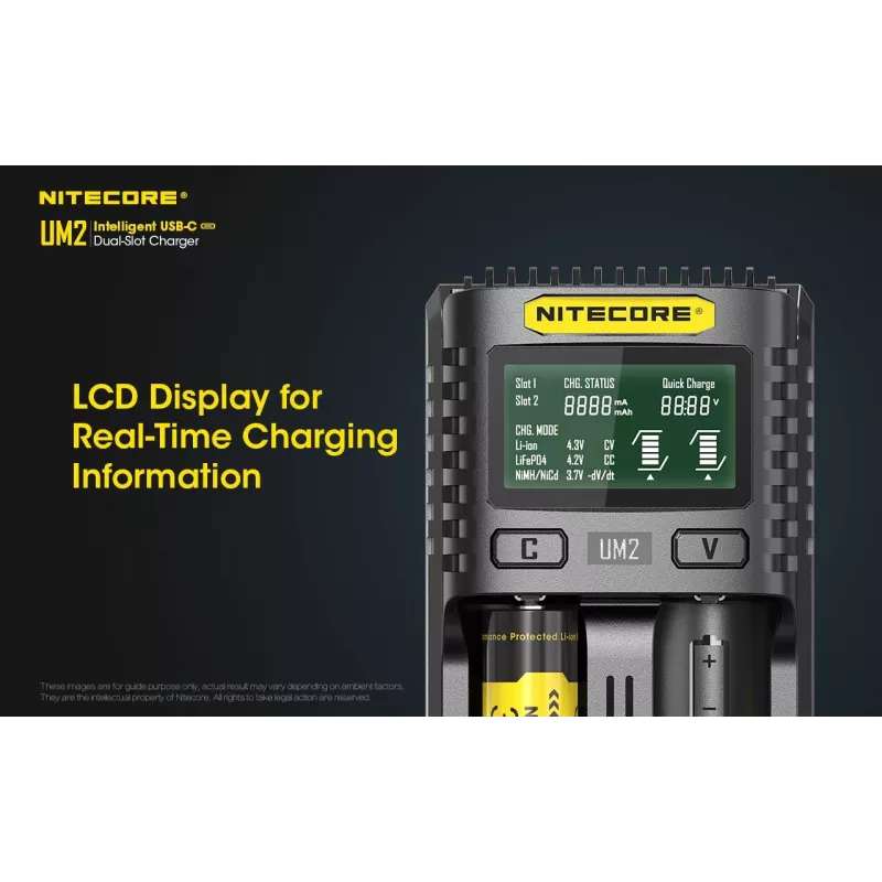 Cargador de baterías Nitecore UM2 pila doméstica DC ion-litio níquel-cadmio