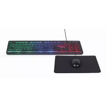 Teclado de tamaño completo con cable con ratón Gembird KBS-UML-01 — USB, QWERTY US, 104 teclas, negro
